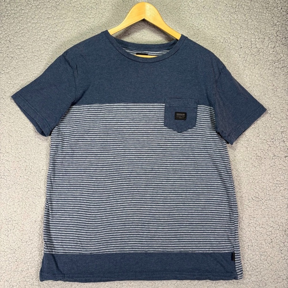 Quiksilver pocket t-shirt surfwear surf size M cotton vintage style blue striped